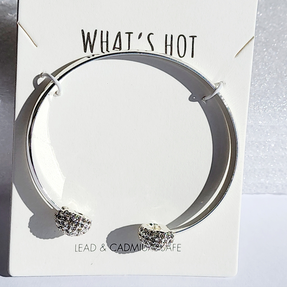 Women's Cluster Cuff Pave Ball Open Silver Bangle Bracelet - Picture 4 of 5
